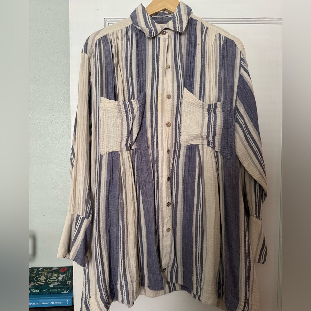 Free People Linen Bohemian Button-Up Shirt dress - Picture 3 of 5